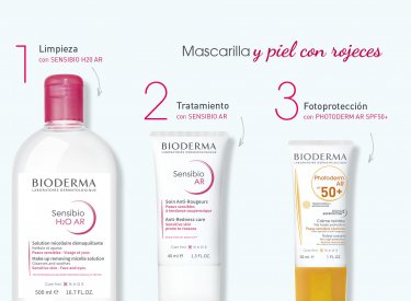 Rutina Sensibio de Bioderma para pascarilla y piel con rojeces